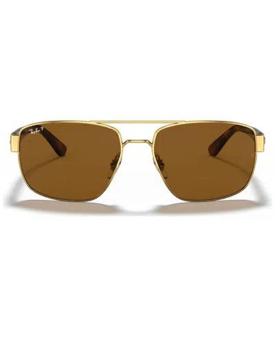 Ray Ban Polarized Sunglasses, Rb366360-p In Shiny Gold,polar Brown