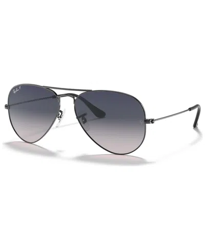 Ray Ban Polarized Unisex Sunglasses, Rb3025 Aviator Gradient In Gunmetal Dark,blue Polar