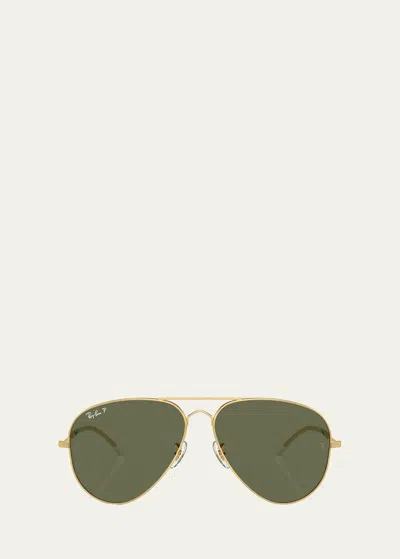 Ray Ban Polarized Vintage-style Metal Aviator Sunglasses, 58mm In Gold