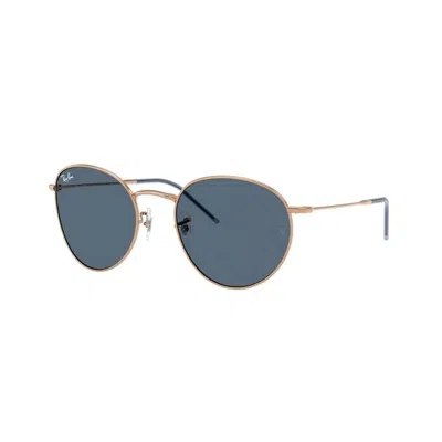 Ray Ban Round Reverse Sonnenbrillen Rotgold Fassung Blau Glas 53-21