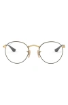 Ray Ban Ray-ban Ray-bay 47mm Round Optical Glasses In Gold/black