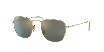 Ray Ban Frank Titanium Sunglasses Gold Frame Blue Lenses Polarized 48-20 In Crystal Blue Polar