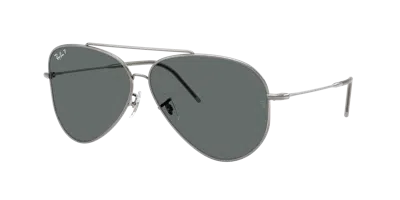 Ray Ban Sunglasses Unisex Aviator Reverse - Silver Frame Grey Lenses 59-11 In Polar Dark Grey