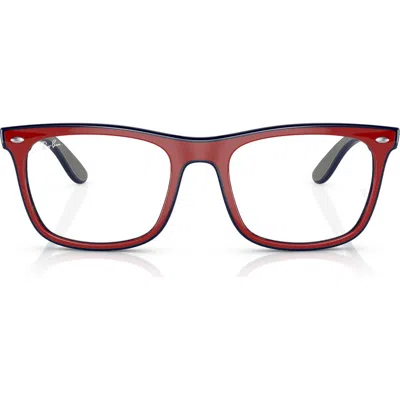 Ray Ban Ray-ban 53mm Square Optical Glasses In Polished Red/ Blue/ Grey
