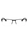 Ray Ban Ray-ban 54mm Semi Rimless Rectangular Optical Glasses In Black