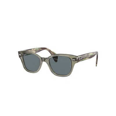 Ray Ban Sunglasses Unisex Rb0880s - Striped Green Havana Frame Blue Lenses Polarized 52-19