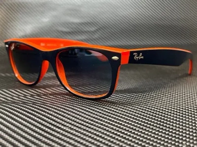 Pre-owned Ray Ban Rb2132 789 3f Blue On Orange Square Unisex 55 Mm Sunglasses