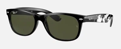 Pre-owned Ray Ban Rb2132 Wayfarer Mickey S20 Disney Sunglasses Black / Green Lenses