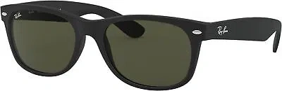 Pre-owned Ray Ban Ray-ban Rb2132 Wayfarer Square Sunglasses, Rubber Black G-15 Green, 55 Mm In Brown