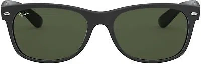 Pre-owned Ray Ban Ray-ban Rb2132 Wayfarer Square Sunglasses, Rubber Black G-15 Green, 55mm