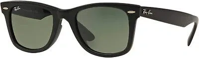 Pre-owned Ray Ban Ray-ban Rb2140f Wayfarer Low Bridge Sunglasses, Matte Black G-15 Green, 52mm