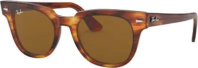 Pre-owned Ray Ban Ray-ban Rb2168 Meteor Square Sunglasses, Striped Havana B-15 Brown, 50 Mm