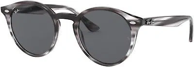 Pre-owned Ray Ban Ray-ban Rb2180 Round Sunglasses, Striped Grey Havana Dark Grey, 49 Mm