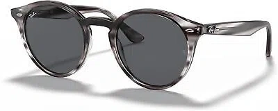 Pre-owned Ray Ban Ray-ban Rb2180 Round Sunglasses, Striped Grey Havana Dark Grey, 51 Mm In Gray