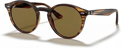 Pre-owned Ray Ban Ray-ban Rb2180 Round Sunglasses, Striped Red Havana Dark Brown, 49 Mm