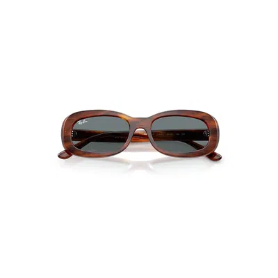 Ray Ban Rb2221 Sunglasses Striped Havana Frame Blue Lenses 55-18 In Brown