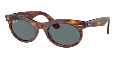 Ray Ban Rb2242f Wayfarer Oval Asian Fit Polarized 954/3r Men's Sunglasses Tortoiseshell Size 53 In Purple
