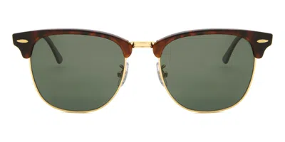 Ray Ban Rb3016f Clubmaster Asian Fit 990/58 Men's Sunglasses Tortoiseshell Size 55 In Green