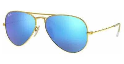 Pre-owned Ray Ban Ray-ban Rb3025 112/17 Gold Aviator Blue Mirrored Non-polarized 55mm Sunglasses