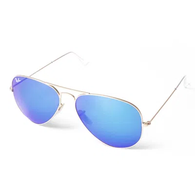 Pre-owned Ray Ban Ray-ban Rb3025 112/17 Gold Aviator Blue Mirrored Non-polarized 58mm Sunglasses