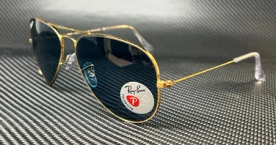 Pre-owned Ray Ban Rb3025 9196s2 Gold Aviator 55 Mm Unisex Polarized Sunglasses In Blue