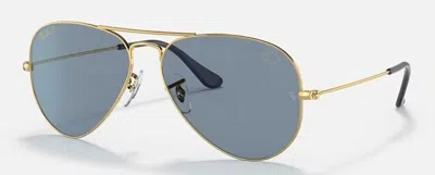 Pre-owned Ray Ban Rb3025 Aviator Disney Mickey Wdw50 Sunglasses Gold / Blue Polarized