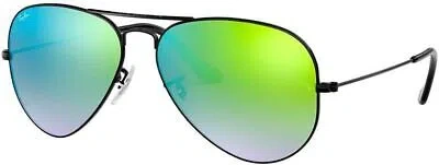 Pre-owned Ray Ban Ray-ban Rb3025 Aviator Sunglasses, Black Grey Mirrored Green, 55mm