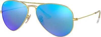 Pre-owned Ray Ban Ray-ban Rb3025 Aviator Sunglasses, Matte Gold Blue, 58mm. In Blue Mirror