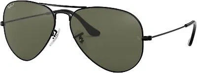 Pre-owned Ray Ban Ray-ban Rb3025 Classic Aviator Sunglasses, Black Polarized G-15 Green, 58 Mm