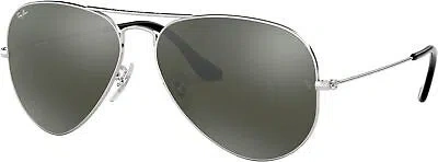 Pre-owned Ray Ban Ray-ban Rb3025 Classic Aviator Sunglasses, Silver Crystal Grey Mirrored, 58 Mm In Gray
