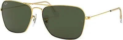 Pre-owned Ray Ban Ray-ban Rb3136 Caravan Square Sunglasses, Gold G-15 Green, 58 Mm