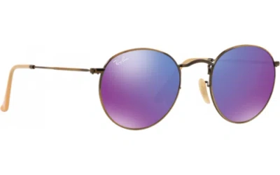 Pre-owned Ray Ban Ray-ban Rb3447 167/1m Bronze Round Purple Mirror 50-21-145mm Unisex Sunglasses