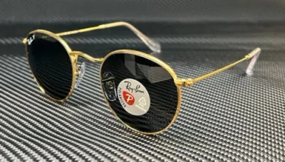 Pre-owned Ray Ban Rb3447 919648 Gold Grey Polarized Round 53 Mm Men's Sunglasses In Black