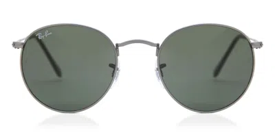 Ray Ban Rb3447 Rotonda Metallo 029 Occhiali Da Sole Argentati Per Uomo In Green
