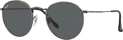 Pre-owned Ray Ban Ray-ban Rb3447 Round Metal Sunglasses, Antique Gunmetal Dark Grey, 50 Mm In Gray