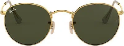 Pre-owned Ray Ban Ray-ban Rb3447 Round Metal Sunglasses, Gold G-15 Green, 47 Mm