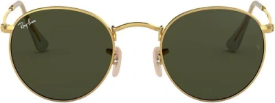 Pre-owned Ray Ban Ray-ban Rb3447 Round Metal Sunglasses Gold/g-15 Green