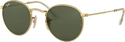 Pre-owned Ray Ban Ray-ban Rb3447n Round Flat Lens Sunglasses, Gold G-15 Green, 53 Mm