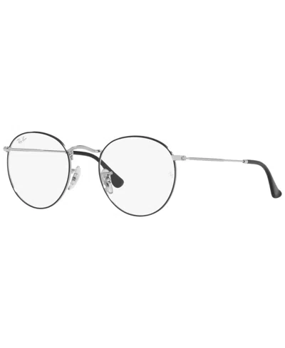 Ray Ban Rb3447v Round Metal Unisex Round Eyeglasses In Black On Silver Tone