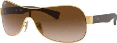 Pre-owned Ray Ban Ray-ban Rb3471 Shield Sunglasses Gold/brown Gradient Dark Brown