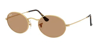 Ray Ban Rb3547 Ovale 001/53 Occhiali Da Sole Oro Per Uomo In Brown
