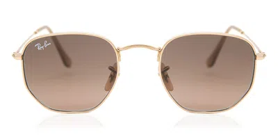 Ray Ban Rb3548n Hexagonal Metal Flat Lenses 912443 Men's Sunglasses Gold Size 48