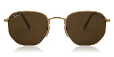 Ray Ban Rb3548n Hexagonal Metal Flat Lenses Polarized 001/57 Men's Sunglasses Gold Size 51