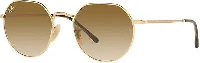 Pre-owned Ray Ban Ray-ban Rb3565 Jack Round Sunglasses, Gold Clear Gradient Brown, 53 Mm