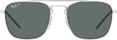 Pre-owned Ray Ban Ray-ban Rb3588 Square Sunglasses, Silver Dark Grey Polarized, 55 Mm In Gray