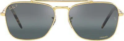 Pre-owned Ray Ban Ray-ban Rb3636 Caravan Square Sunglasses, Gold Blue, Polarized, 58mm