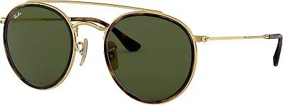 Pre-owned Ray Ban Ray-ban Rb3647n Double Bridge Round Sunglasses, Gold G-15 Green, 51 Mm 1