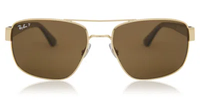 Ray Ban Rb3663 Polarized 001/57 Occhiali Da Sole Oro Per Uomo In Transparent