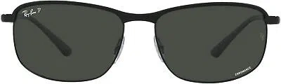 Pre-owned Ray Ban Ray-ban Rb3671ch Rectangular Sunglasses, Black Dark Grey Polarized, 60mm In Gray