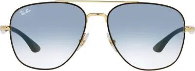 Pre-owned Ray Ban Ray-ban Rb3683 Square Sunglasses, Black On Gold/clear Gradient Blue, 59 Mm